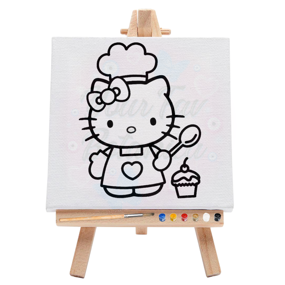 Cartoon Cupcake Hello Kitty Pre-Drawn Canvas Art Kit