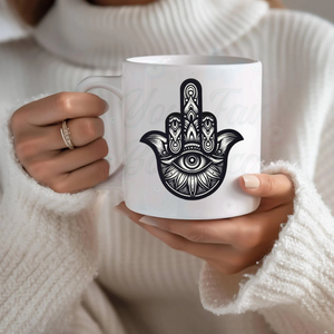 Middle finger hamsa coffee mug