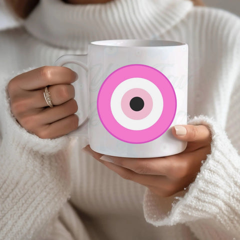 Pink evil eye mug