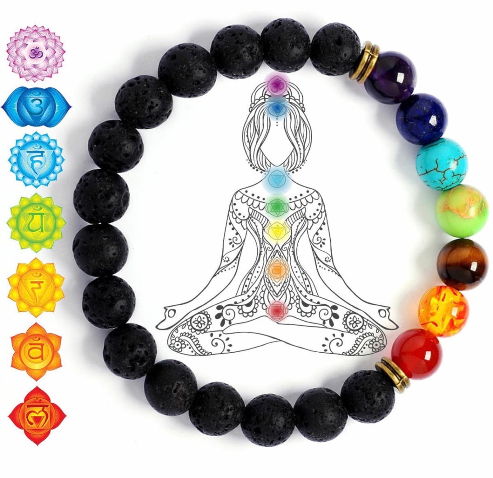 Black Lava Stone 7 Chakra Bracelet