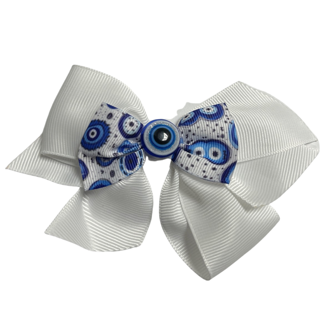 White Evil Eye Hair Bow